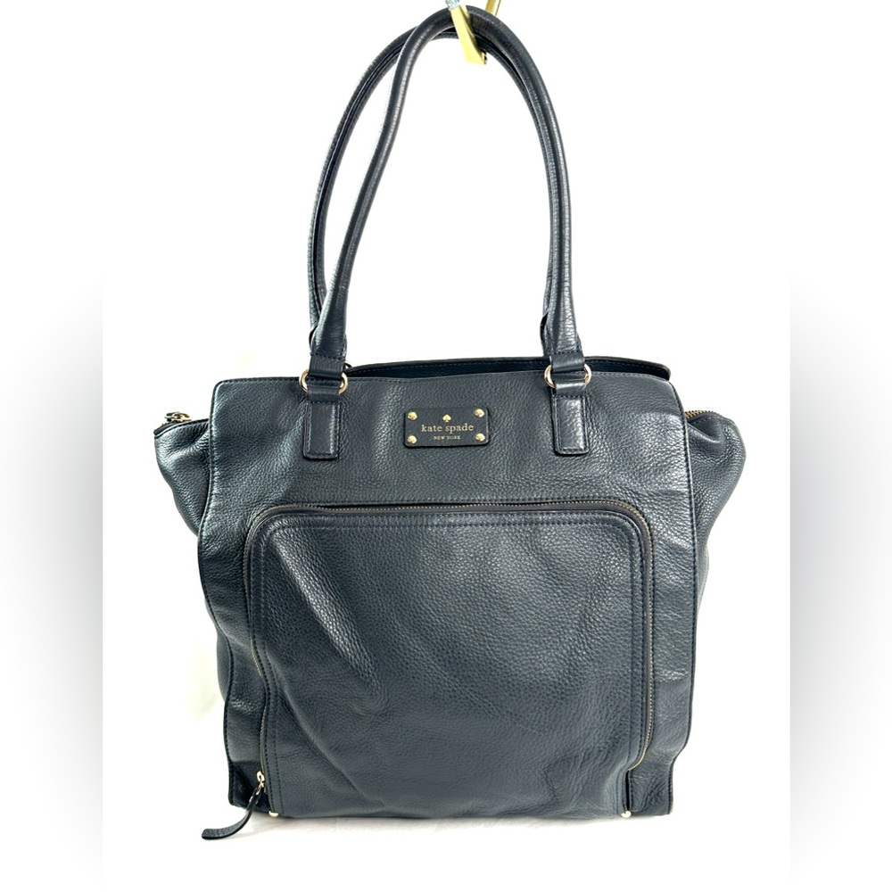 Kate Spade Gray Pebbled Leather Large Tote Shoulder Bag Zip Around Pocket Brass